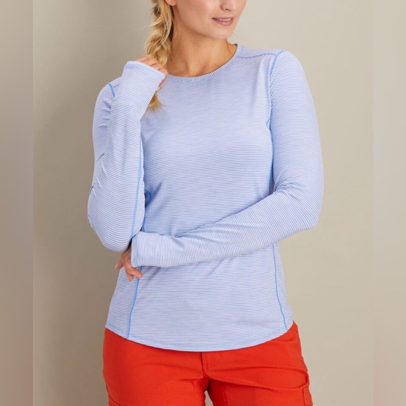 Duluth Trading Co Tops - Duluth Women's Pier Genius Crewneck Long Sleeve UPF 50 T-Shirt Blue White Sz S